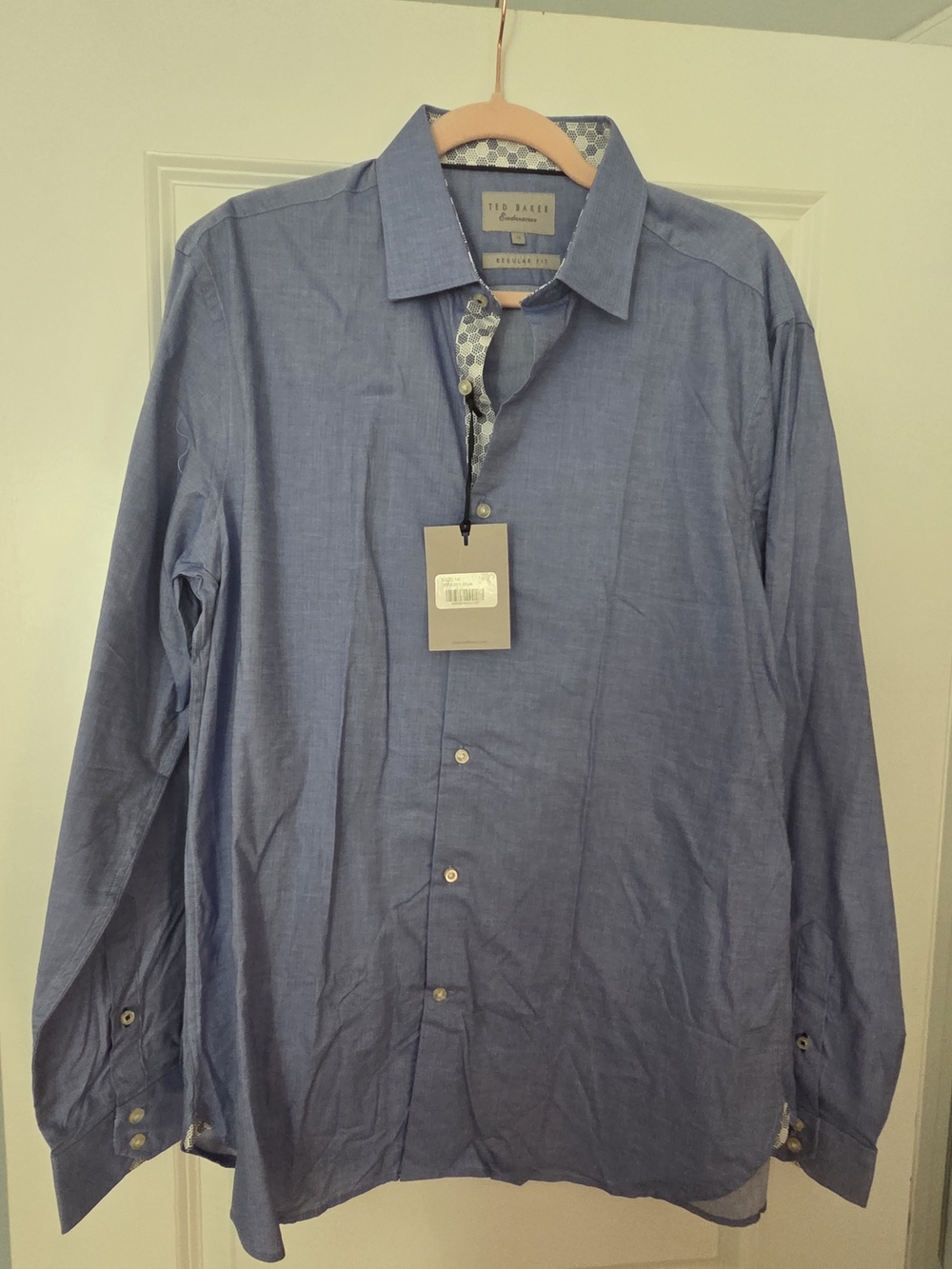 New Ted Baker Endurance Men's Light Blue Dress Shirt with Patterned Trim